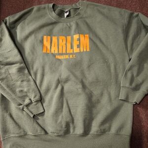 Harlem New York Crew Neck Sweatshirt Size Large Men's Olvie Green & Orange